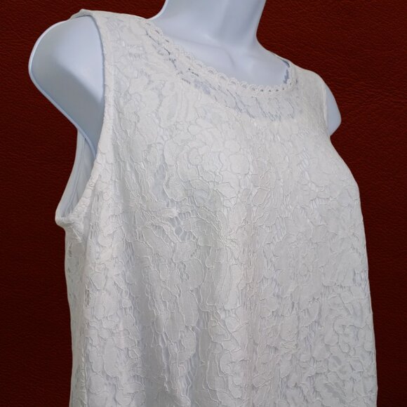 Isaac Mizrahi Live! White Floral Lace Loft Petite Sleeveless Tank Top Blouse S/M - Picture 3 of 12